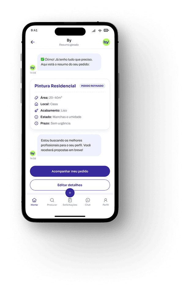 Tela do app By com o resumo do pedido gerado pela assistente